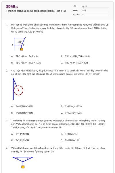 Tổng hợp hai lực và ba lực song song có lời giải (Vật lí 10)
