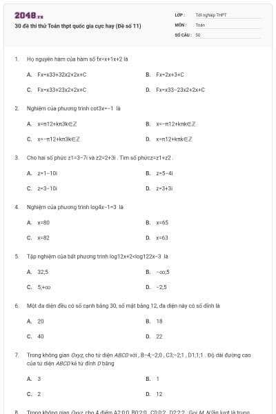 30 đề thi thử Toán thpt quốc gia cực hay (Đề số 11)