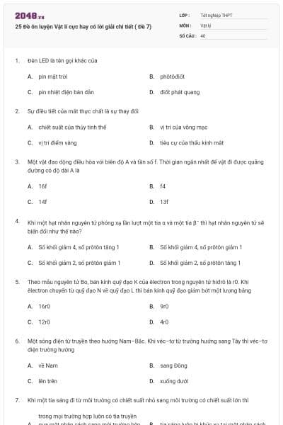 25 Đề ôn luyện Vật lí cực hay có lời giải chi tiết ( Đề 7)