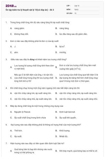 Ôn tập kiểm tra lý thuyết vật lý 10(có đáp án) - đề 3