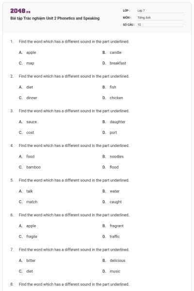 Bài tập Trắc nghiệm Unit 2 Phonetics and Speaking