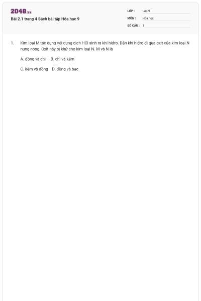 Bài 2.1 trang 4 Sách bài tập Hóa học 9