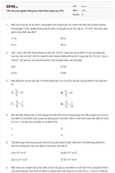 100 câu trắc nghiệm Động học chất điểm nâng cao (P3)