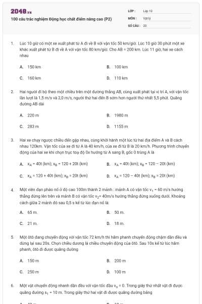 100 câu trắc nghiệm Động học chất điểm nâng cao (P2)