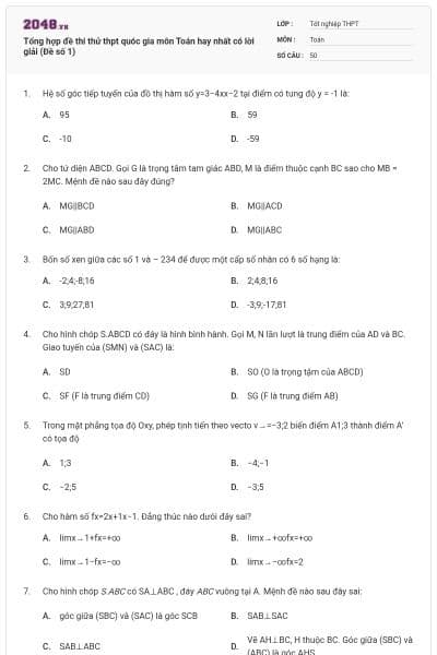 Tổng hợp đề thi thử thpt quóc gia môn Toán hay nhất có lời giải (Đề số 1)