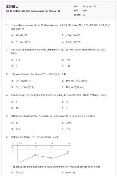 30 đề thi thử Toán thpt quốc gia cực hay (Đề số 12)
