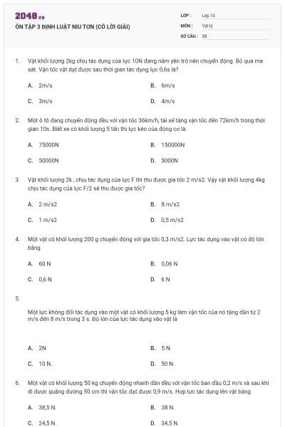 ÔN TẬP 3 ĐỊNH LUẬT NIU TƠN (CÓ LỜI GIẢI)