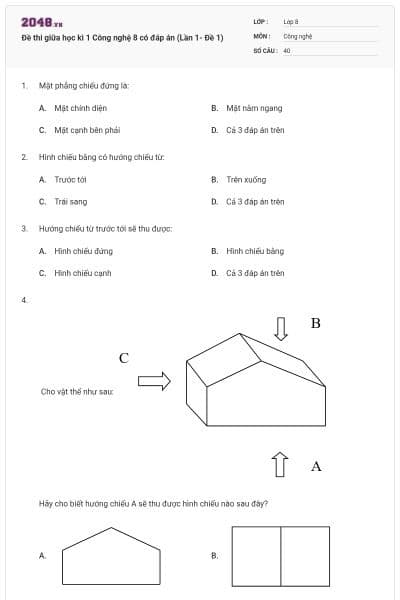 Đề thi giữa học kì 1 Công nghệ 8 có đáp án (Lần 1- Đề 1)