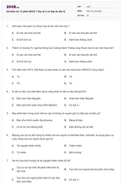 Đề kiểm tra 15 phút GDCD 7 Học kì 2 có đáp án (Đề 3)