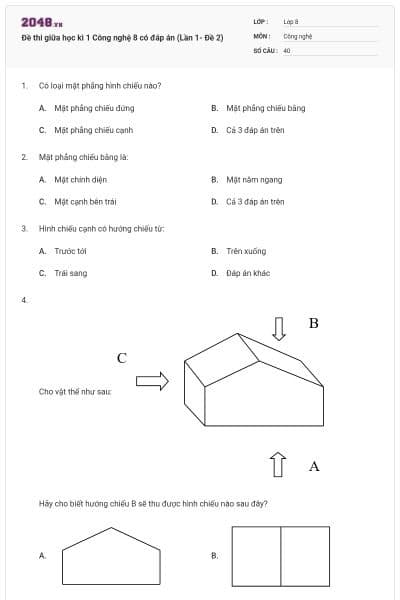 Đề thi giữa học kì 1 Công nghệ 8 có đáp án (Lần 1- Đề 2)