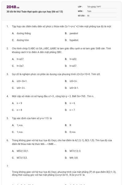 30 đề thi thử Toán thpt quốc gia cực hay (Đề số 13)