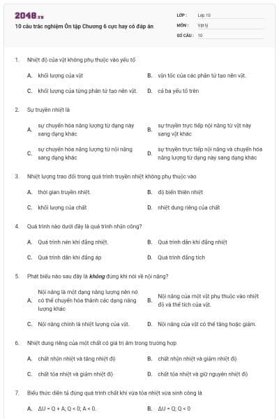 10 câu trắc nghiệm Ôn tập Chương 6 cực hay có đáp án