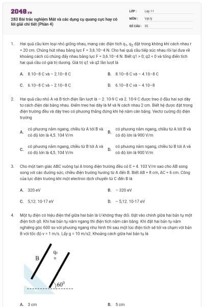 283 Bài trắc nghiệm Mắt và các dụng cụ quang cực hay có lời giải chi tiết (Phần 4)