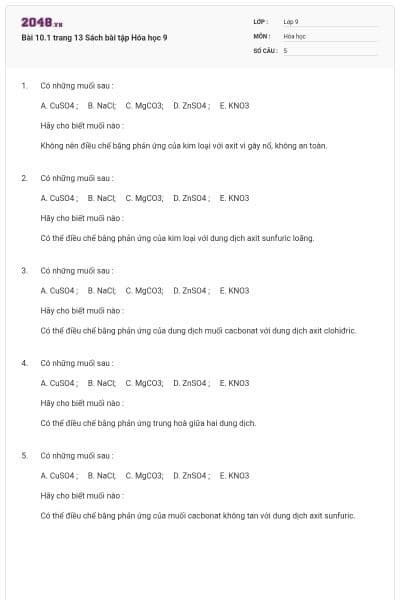 Bài 10.1 trang 13 Sách bài tập Hóa học 9