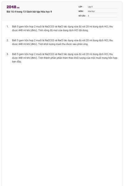 Bài 10.4 trang 13 Sách bài tập Hóa học 9