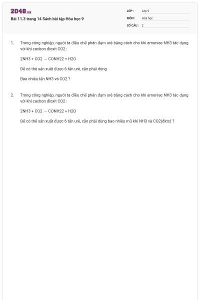 Bài 11.3 trang 14 Sách bài tập Hóa học 9