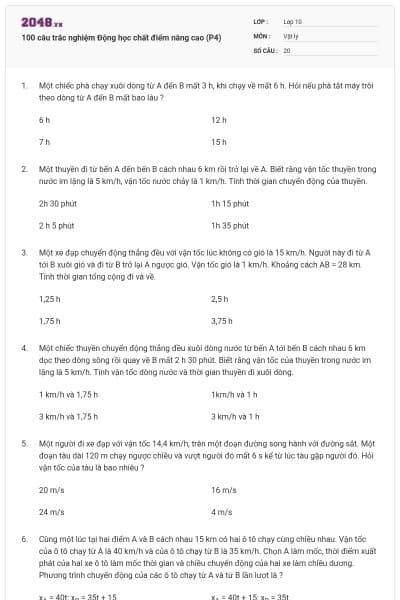 100 câu trắc nghiệm Động học chất điểm nâng cao (P4)