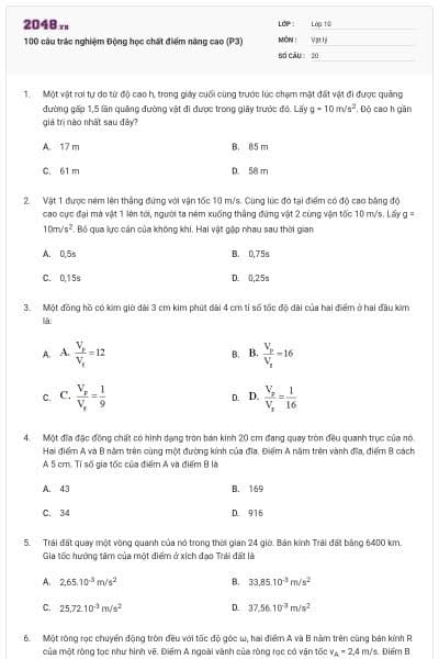 100 câu trắc nghiệm Động học chất điểm nâng cao (P3)