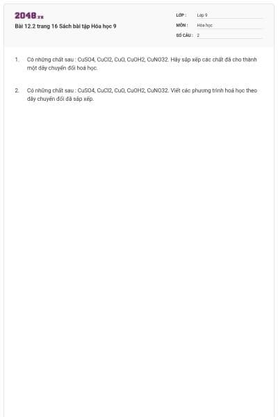 Bài 12.2 trang 16 Sách bài tập Hóa học 9