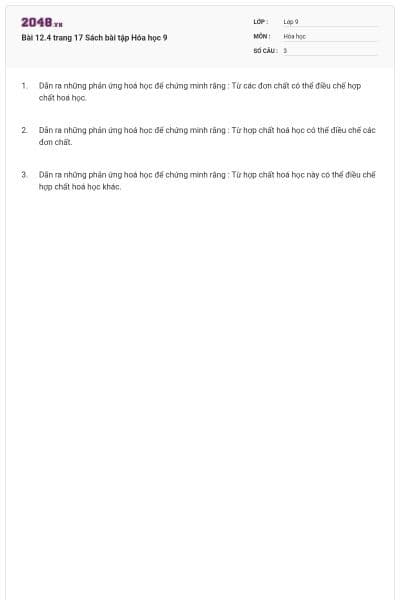 Bài 12.4 trang 17 Sách bài tập Hóa học 9