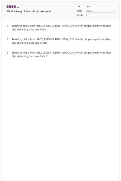 Bài 12.6 trang 17 Sách bài tập Hóa học 9