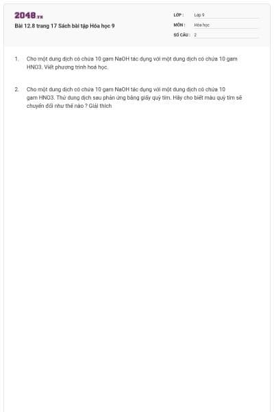 Bài 12.8 trang 17 Sách bài tập Hóa học 9