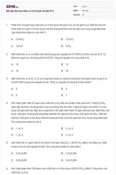 Bài tập Hóa học Hữu cơ có lời giải chi tiết (P1)