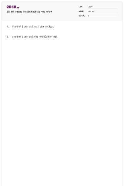 Bài 15.1 trang 18 Sách bài tập Hóa học 9