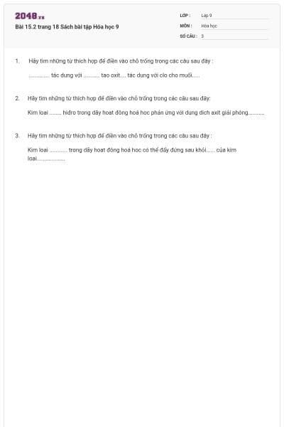 Bài 15.2 trang 18 Sách bài tập Hóa học 9