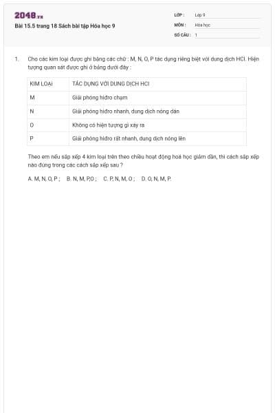 Bài 15.5 trang 18 Sách bài tập Hóa học 9