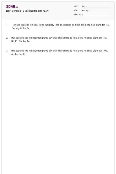 Bài 15.9 trang 19 Sách bài tập Hóa học 9