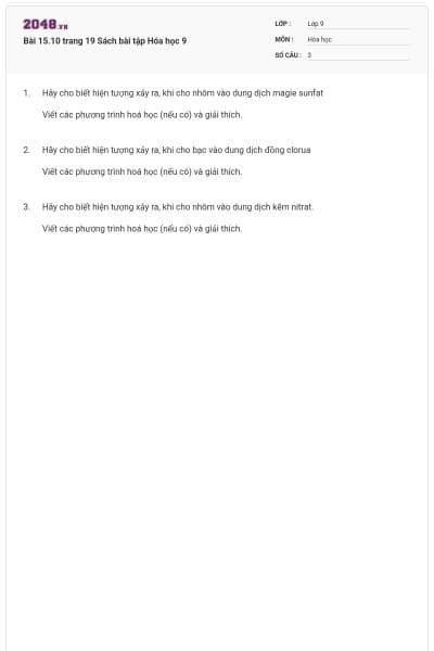 Bài 15.10 trang 19 Sách bài tập Hóa học 9