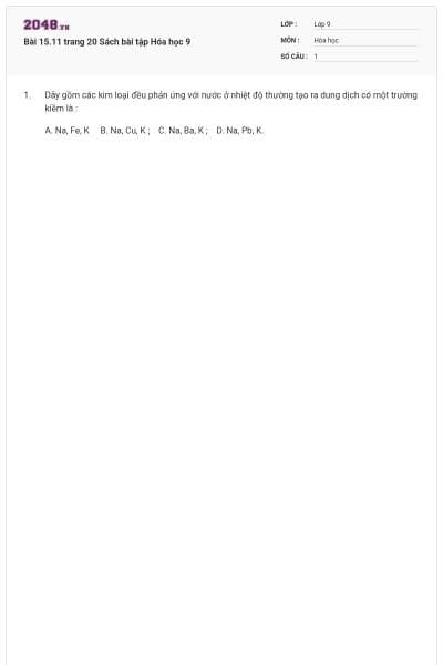 Bài 15.11 trang 20 Sách bài tập Hóa học 9