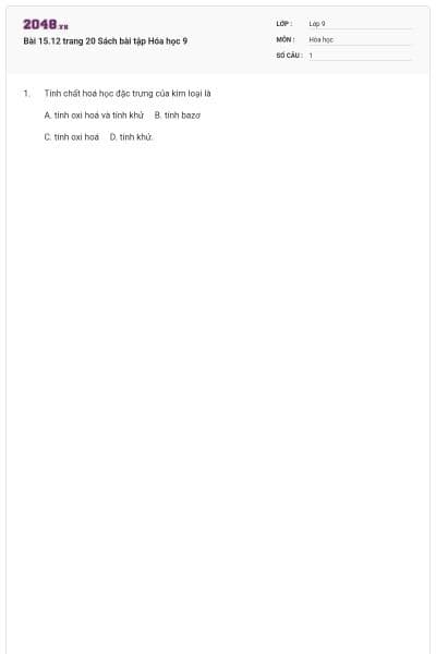 Bài 15.12 trang 20 Sách bài tập Hóa học 9