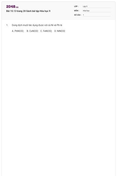 Bài 15.13 trang 20 Sách bài tập Hóa học 9