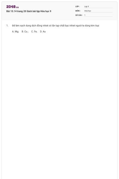Bài 15.14 trang 20 Sách bài tập Hóa học 9