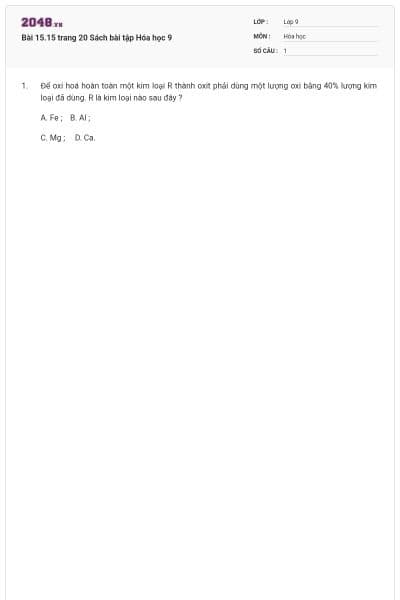 Bài 15.15 trang 20 Sách bài tập Hóa học 9