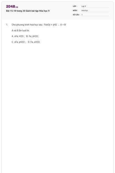 Bài 15.18 trang 20 Sách bài tập Hóa học 9