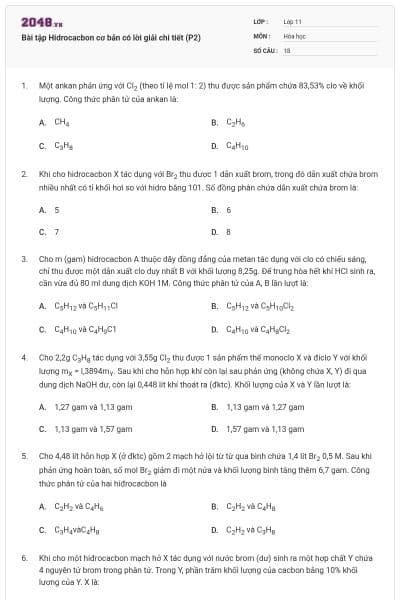 Bài tập Hidrocacbon cơ bản có lời giải chi tiết (P2)