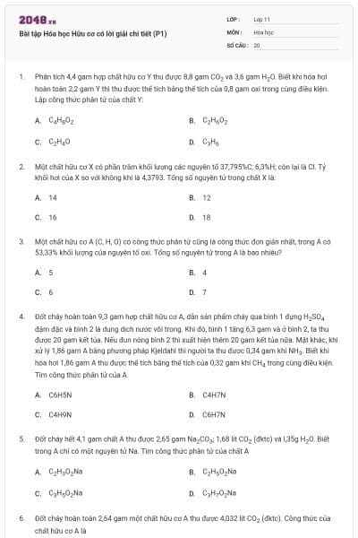 Bài tập Hóa học Hữu cơ có lời giải chi tiết (P1)