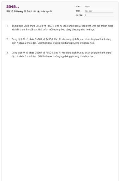 Bài 15.20 trang 21 Sách bài tập Hóa học 9