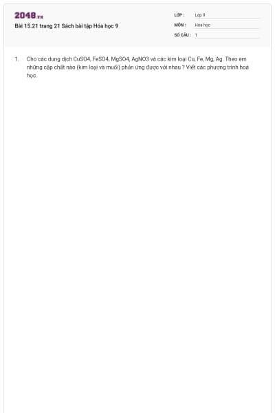 Bài 15.21 trang 21 Sách bài tập Hóa học 9