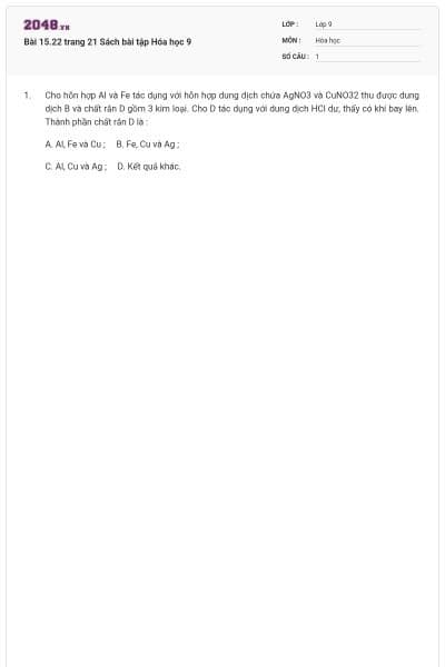 Bài 15.22 trang 21 Sách bài tập Hóa học 9