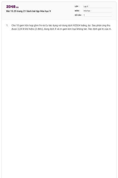 Bài 15.25 trang 21 Sách bài tập Hóa học 9