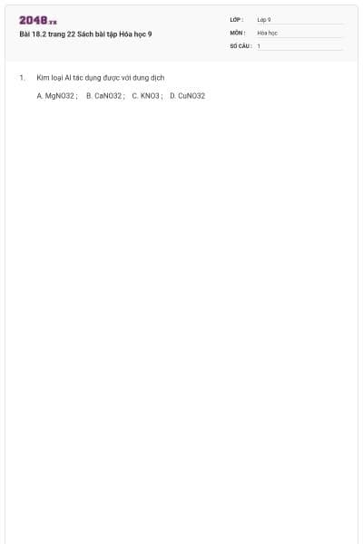 Bài 18.2 trang 22 Sách bài tập Hóa học 9