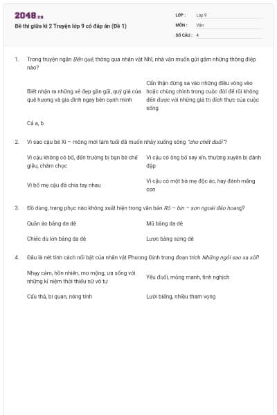 Đề thi giữa kì 2 Truyện lớp 9 có đáp án (Đề 1)