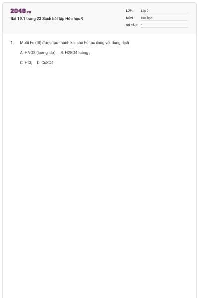 Bài 19.1 trang 23 Sách bài tập Hóa học 9