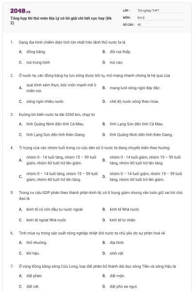 Tổng hợp thi thử môn Địa Lý có lời giải chi tiết cực hay (Đề 2)