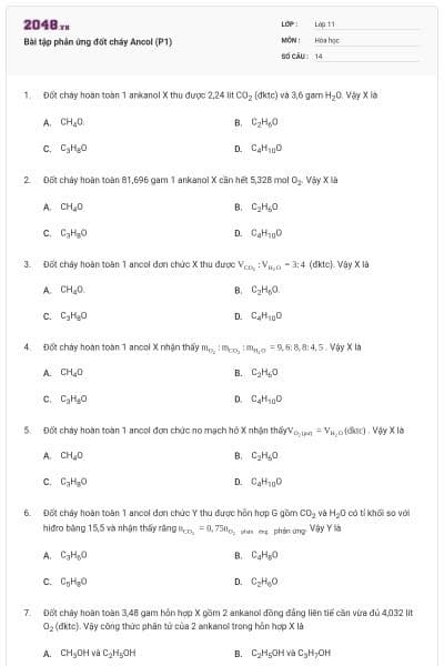 Bài tập phản ứng đốt cháy Ancol (P1)