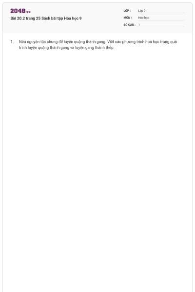 Bài 20.2 trang 25 Sách bài tập Hóa học 9